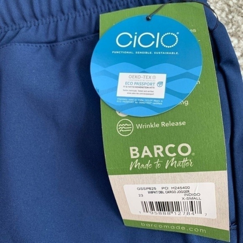 Barco Voyager 6 Pocket CiCLO Jogger Scrub Pants XS Indigo Blue Eco Friendly NWT - Picture 7 of 7